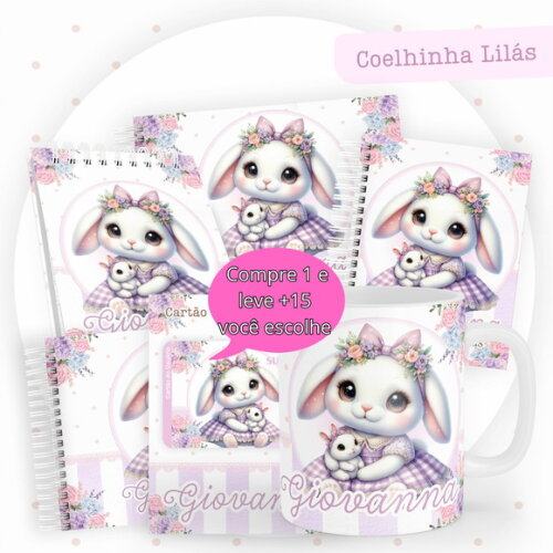 Arquivo Caderneta e Livro do Bebe Coelhinha Lilás #3852