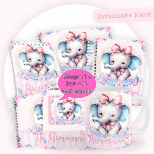 Arquivo Caderneta e Livro do Bebe Elefantinha Floral #3855