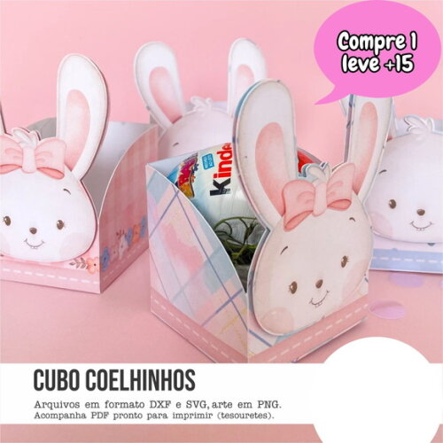 Arquivo de Corte Cestinhas Cubo Coelhinhos Pascoa #3629