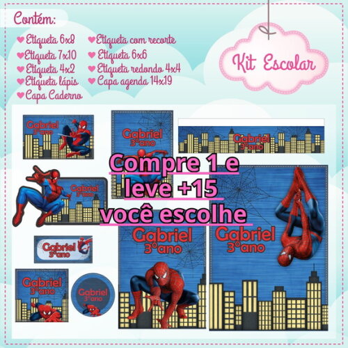 Arquivo de Corte Etiqueta Escola Homem Aranha #6137