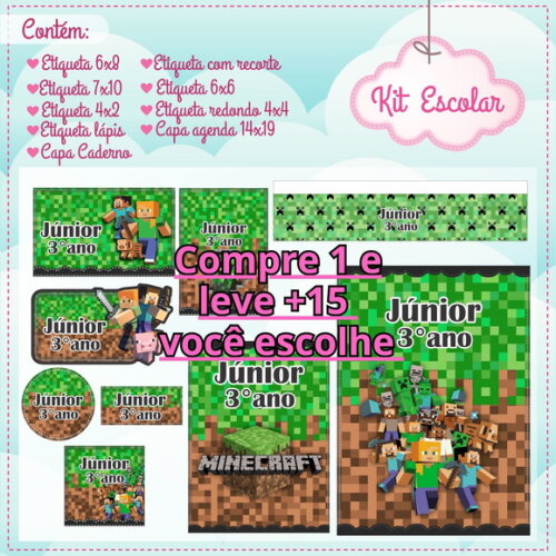 Arquivo de Corte Etiqueta Escola Minecraft #6139