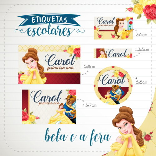 Arquivo de Corte Etiqueta Escolar a Bela e a Fera #1858