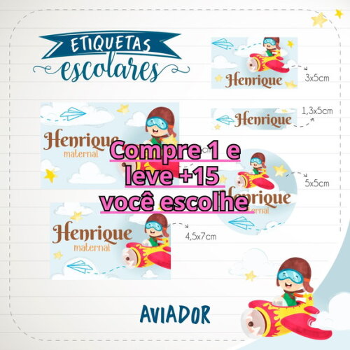 Arquivo de Corte Etiqueta Escolar Aviador #1854