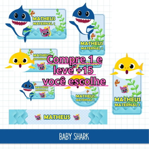 Arquivo de Corte Etiqueta Escolar Baby Shark #6242