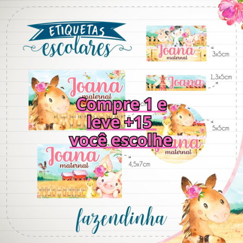 Arquivo de Corte Etiqueta Escolar Fazendinha Menina #1845