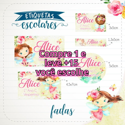 Arquivo de Corte Etiqueta Escolar Fadas #1846