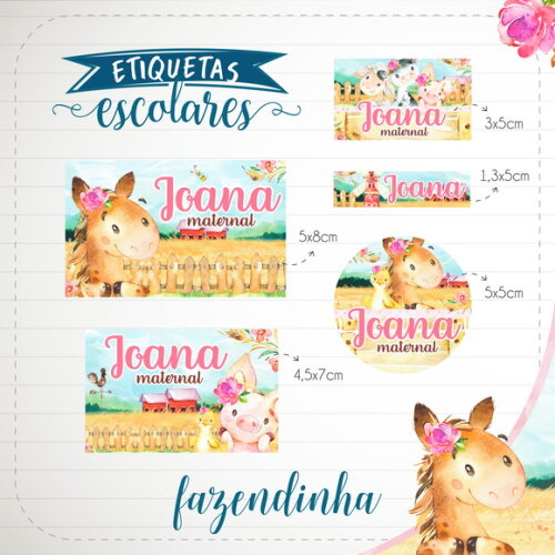 Arquivo de Corte Etiqueta Escolar Fazendinha Menina #1845