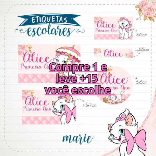 Arquivo de Corte Etiqueta Escolar Gatinha Marie #1840