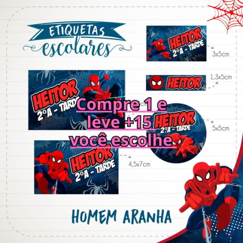 Arquivo de Corte Etiqueta Escolar Homem Aranha #1838