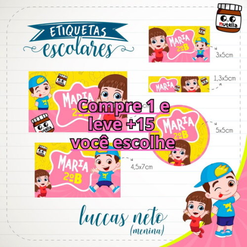 Arquivo de Corte Etiqueta Escolar Luccas Neto (menina) #1832