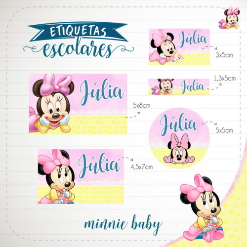 Arquivo de Corte Etiqueta Escolar Minnie Baby #1828