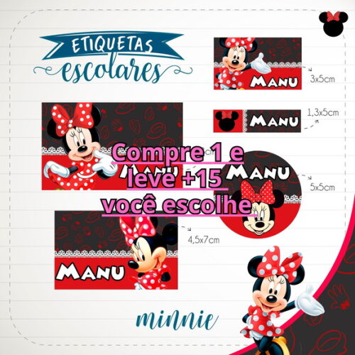 Arquivo de Corte Etiqueta Escolar Minnie Vermelha #1827
