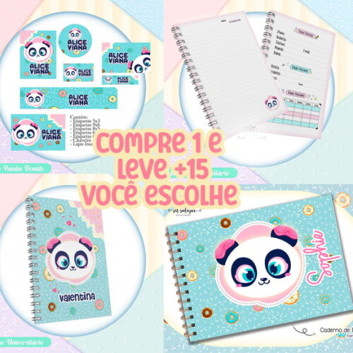 Arquivo de Corte Etiqueta Escolar Panda Donuts Puket #7469