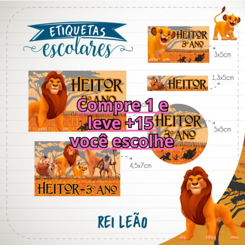 Arquivo de Corte Etiqueta Escolar o Rei Leão #1825