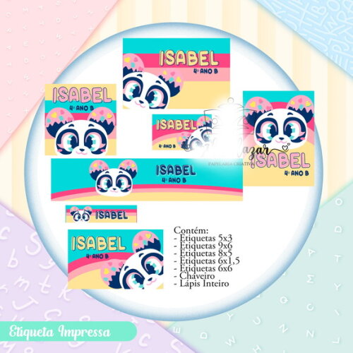 Arquivo de Corte Etiqueta Escolar Panda Puket #7468