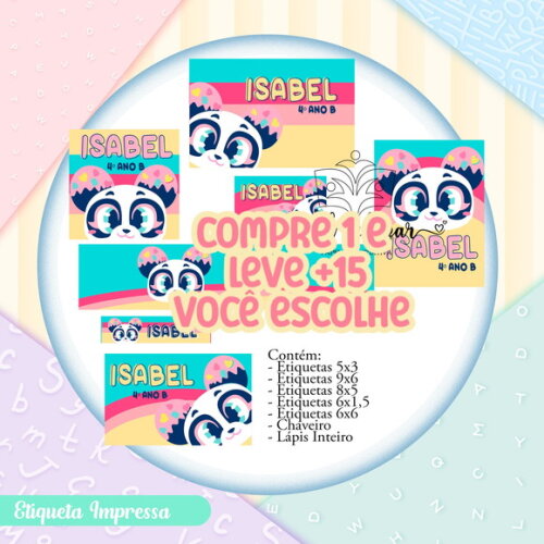 Arquivo de Corte Etiqueta Escolar Panda Puket #7468