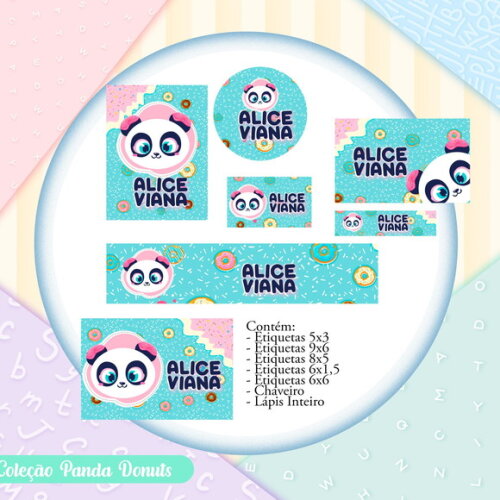 Arquivo de Corte Etiqueta Escolar Panda Donuts Puket #7469