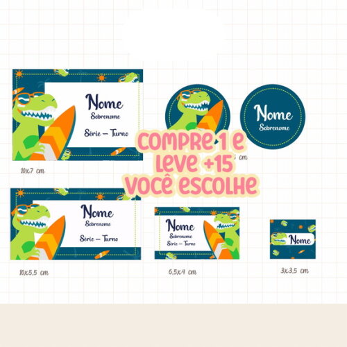 Arquivo de Corte Etiqueta Escolar Puket Dinossauro #7653