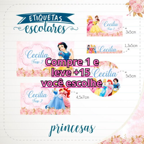 Arquivo de Corte Etiqueta Escolar Princesas #1823