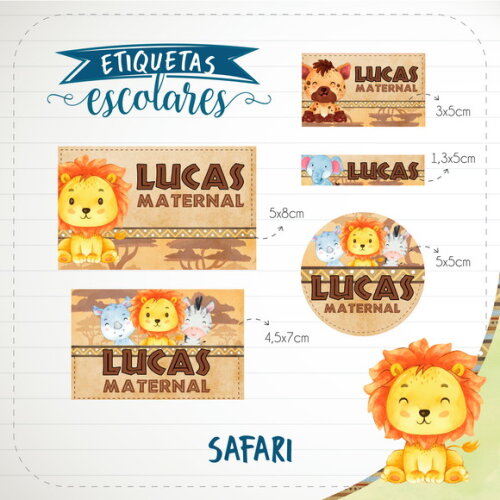 Arquivo de Corte Etiqueta Escolar Safari #1781