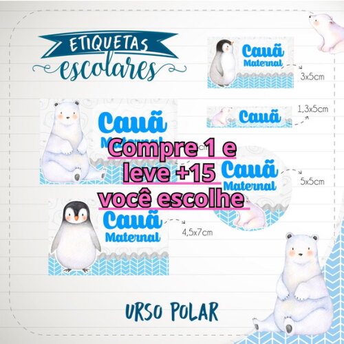Arquivo de Corte Etiqueta Escolar Urso Polar #1822