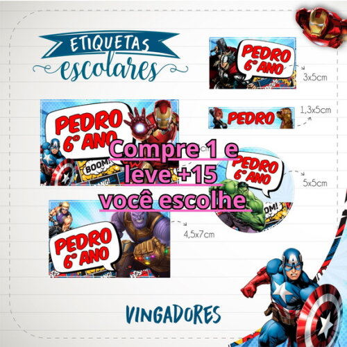 Arquivo de Corte Etiqueta Escolar Vingadores #1820