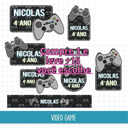 Arquivo de Corte Etiqueta Escolar Vídeo Game #6245