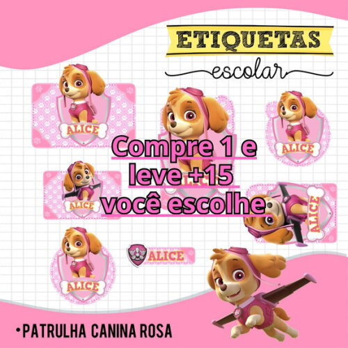Arquivo de Corte Etiquetas Patrulha Canina Rosa #6731