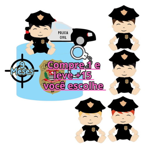 Arquivo de Corte Topo de Bolo Bebe Policial #4204