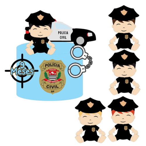 Arquivo de Corte Topo de Bolo Bebe Policial #4204