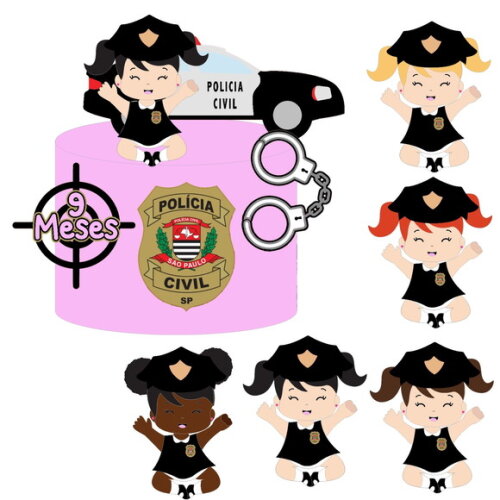 Arquivo de Corte Topo de Bolo Bebe Policial Menina #6533