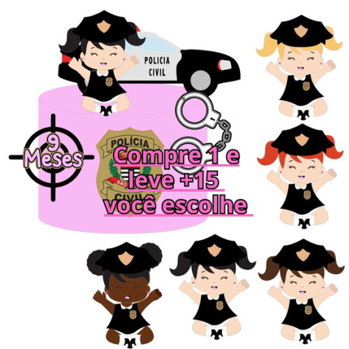 Arquivo de Corte Topo de Bolo Bebe Policial Menina #6533