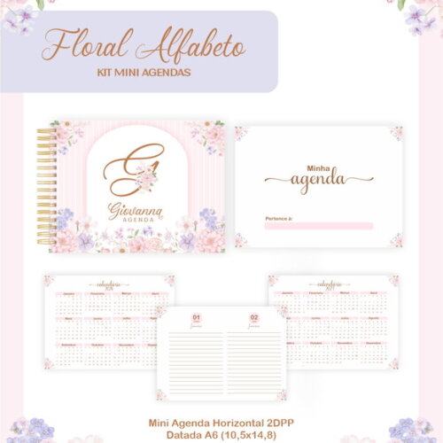 Arquivo Digital Agenda A6 Floral Alfabeto 2026 #7717