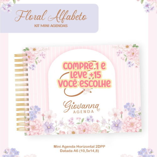 Arquivo Digital Agenda A6 Floral Alfabeto 2026 #7717
