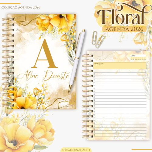 Arquivo Digital Agenda Floral Amarelo 2026 #7446