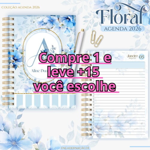 Arquivo Digital Agenda Floral Azul 2026 #7050