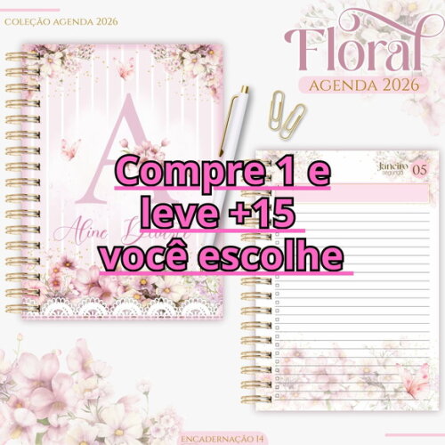 Arquivo Digital Agenda Floral Rosa 2026 #7051