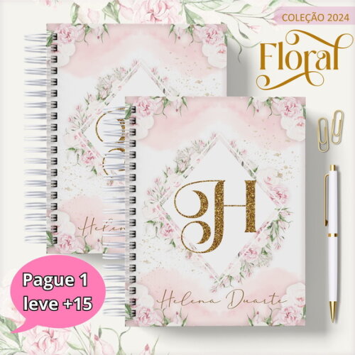 Arquivo Digital Agenda Floral Rosa Clean 2024 #2491
