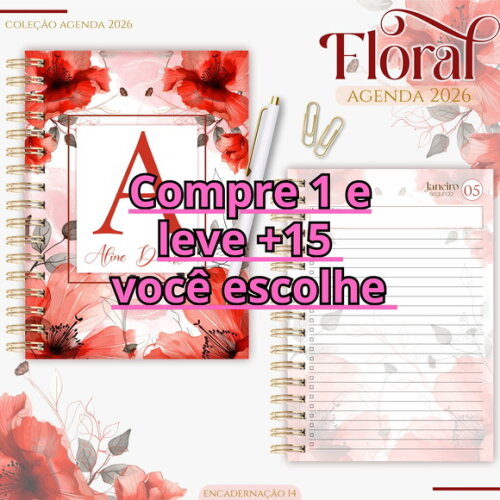 Arquivo Digital Agenda Floral Vermelho 2026 #7054