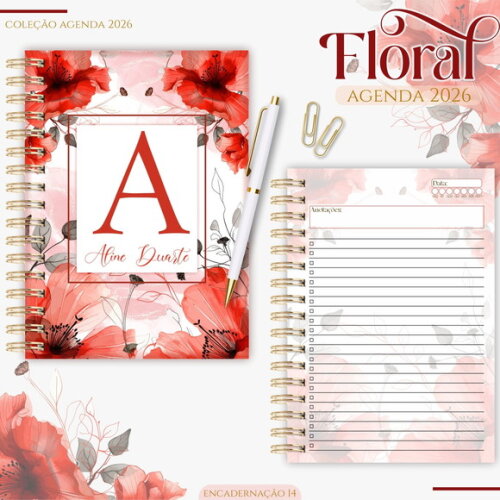 Arquivo Digital Agenda Floral Vermelho 2026 #7054