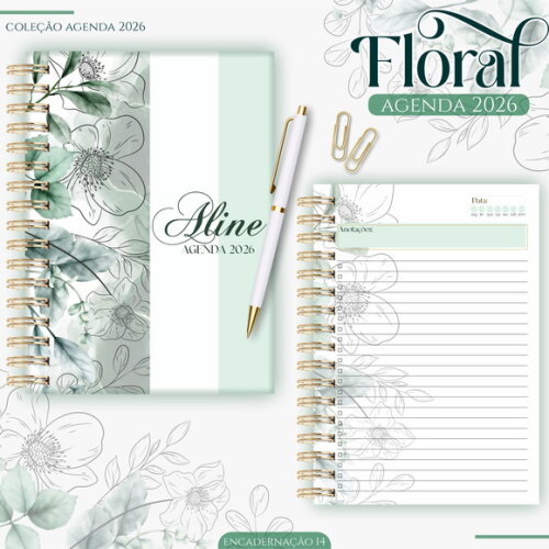 Arquivo Digital Agenda Floral Verde 2026 #5357
