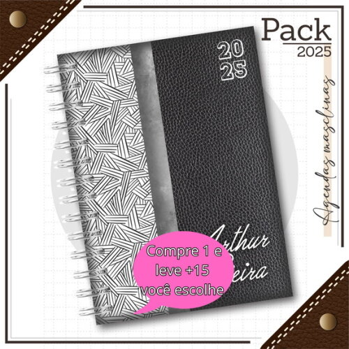 Arquivo Digital Agenda Masculina Couro Preto 2025 #4792