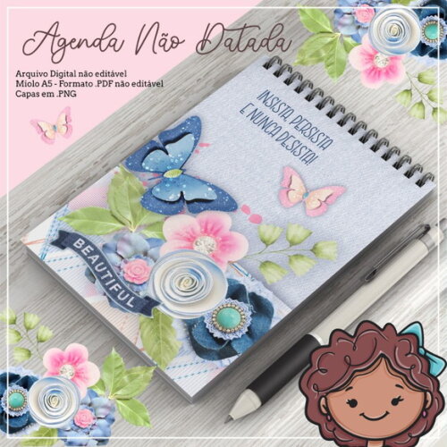 Arquivo Digital Bloquinho Borboleta Floral Azul #1050