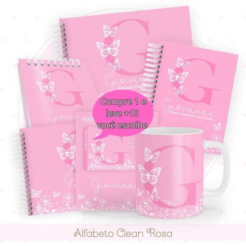 Arquivo Digital Caderneta Alfabeto Clean Rosa #4823