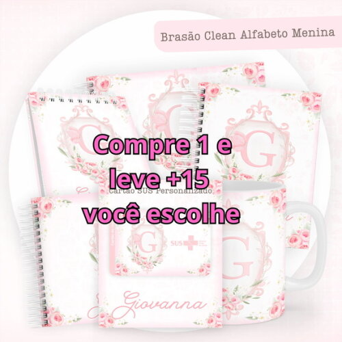 Arquivo Digital Caderneta Brasão Clean Alfabeto Menina #5810