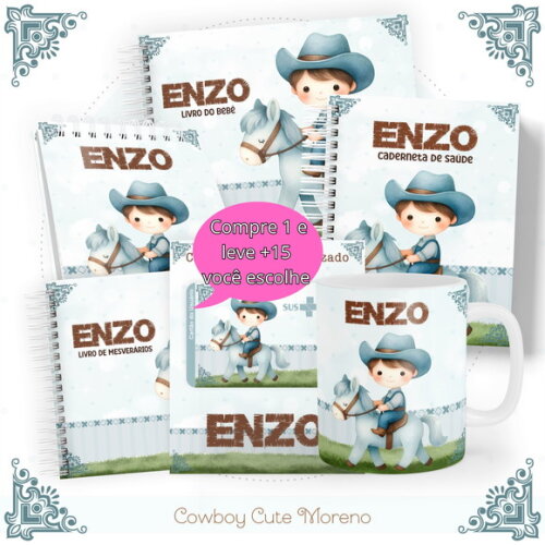Arquivo Digital Caderneta Cowboy Cute Moreno #4905