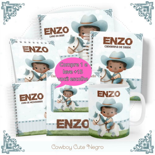 Arquivo Digital Caderneta Cowboy Cute Negro #4906