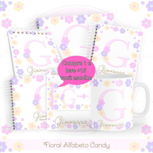 Arquivo Digital Caderneta Floral Alfabeto Candy #4813