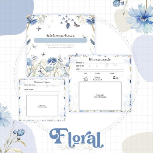 Arquivo Digital Caderneta Floral Azul #4380