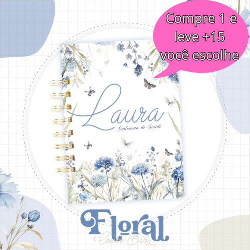 Arquivo Digital Caderneta Floral Azul #4380
